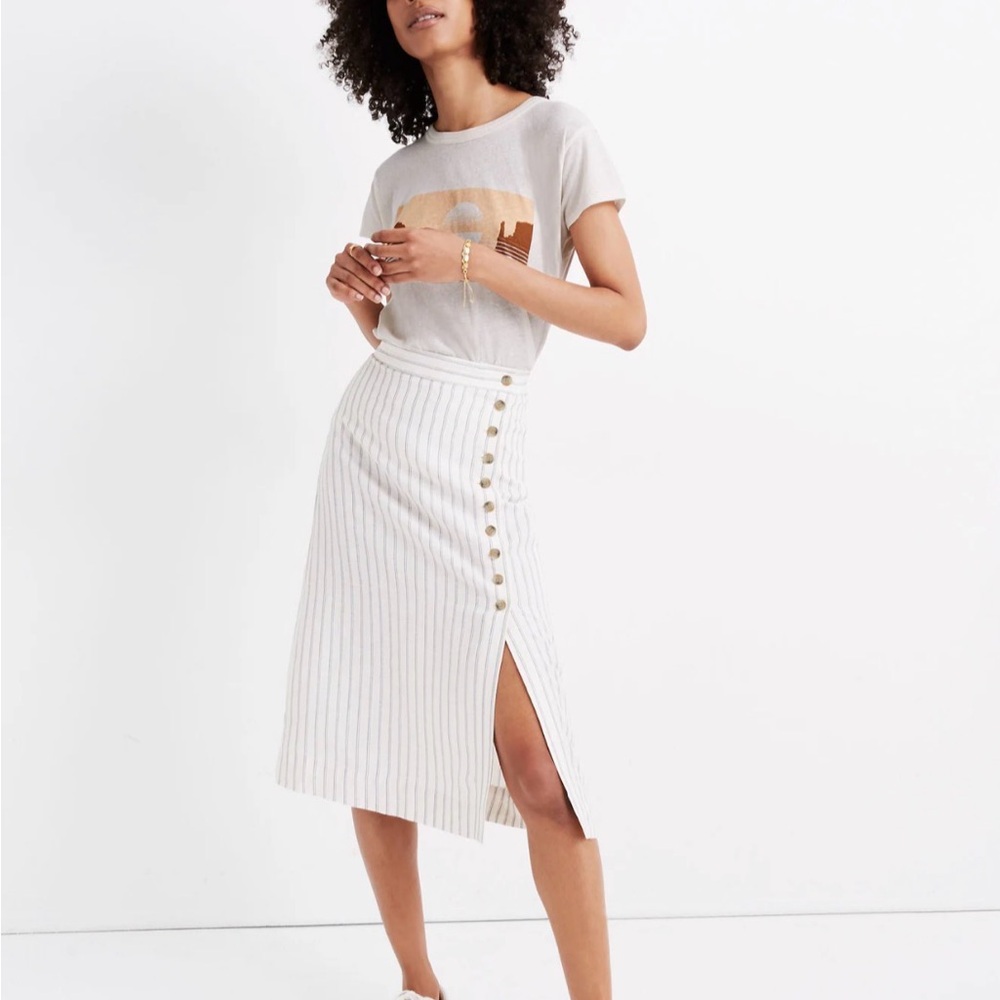 Madewell Side-Button Midi Skirt in Pinstripe